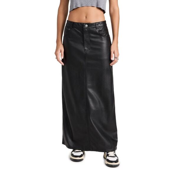 FREE PEOPLE City Slicker Faux Leather Maxi Skirt Vegan Black Sz 0 NWT Sold Out - Picture 1 of 13